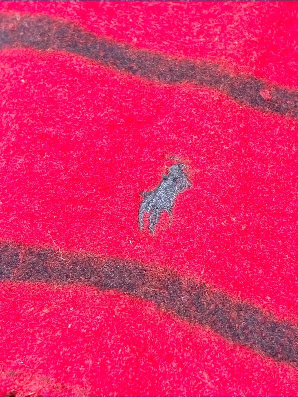 Polo Ralph Lauren Lambs Wool Red Blue Stripe Fringe Vintage Scarf